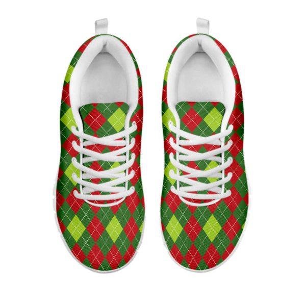 Christmas Sneaker, Green And Red Christmas Argyle Print Running Shoes, Christmas Shoes, Christmas Running Shoes, Christmas Shoes 2023