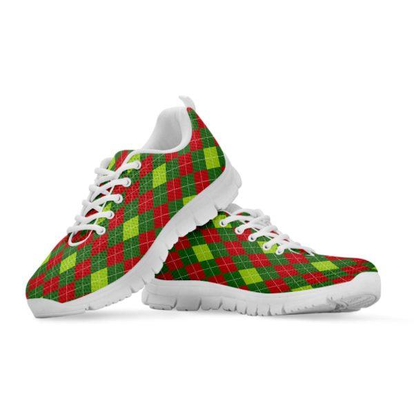 Christmas Sneaker, Green And Red Christmas Argyle Print Running Shoes, Christmas Shoes, Christmas Running Shoes, Christmas Shoes 2023