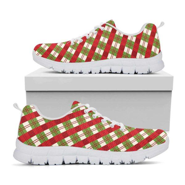 Christmas Sneaker, Merry Christmas Plaid Pattern Print Running Shoes, Christmas Shoes, Christmas Running Shoes, Christmas Shoes 2023