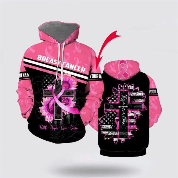 Breast Cancer Hoodie, Custom Name Breast Cancer Hope For A Cure All Over Print Hoodie, Breast Cancer Awareness Shirts