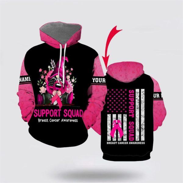 Breast Cancer Hoodie, Custom Name Gnomes Support Squad Pink Breast Cancer All Over Print Hoodie, Breast Cancer Awareness Shirts