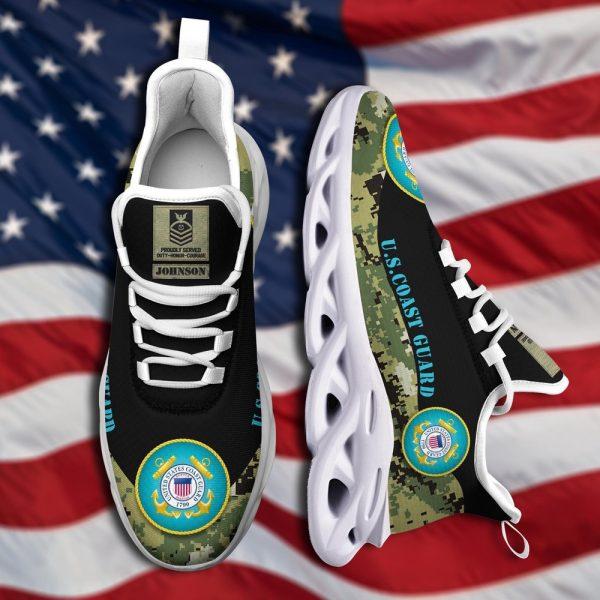 Custom Name Rank Military Shoes, US Coast Guard Military Camo Style Custom Clunky Sneakers, Veterans Shoes, Max Soul Shoes