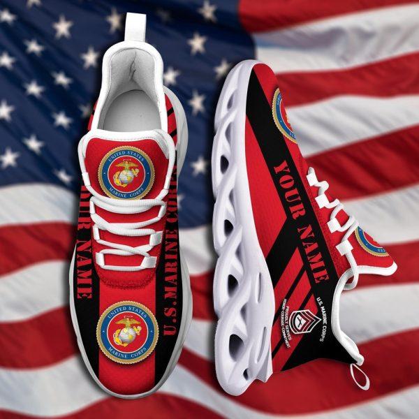 Custom Name Rank Military Shoes, US Marine Corp Military Ranks Veteran Clunky Sneakers, Veterans Shoes, Max Soul Shoes