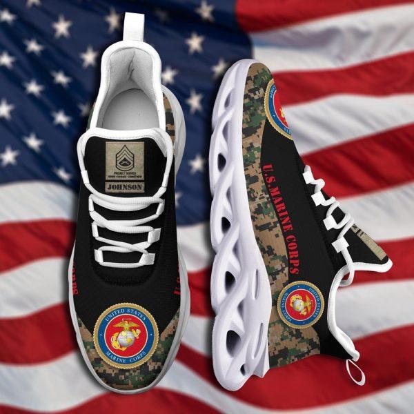 Custom Name Rank Military Shoes, US Marine Corp Military Veteran Ranks Camo Style Custom Clunky Sneakers, Veterans Shoes, Max Soul Shoes