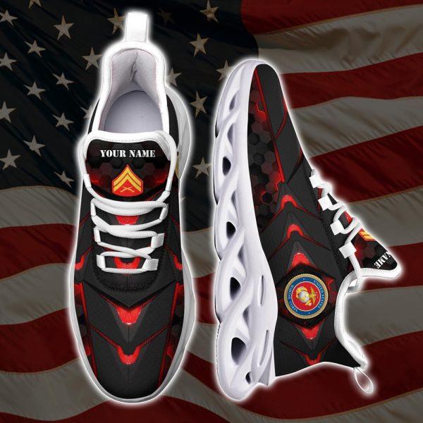 Custom Name Rank Military Shoes, US Marine Corp Veteran Military Ranks Clunky Sneakers, Veterans Shoes, Max Soul Shoes