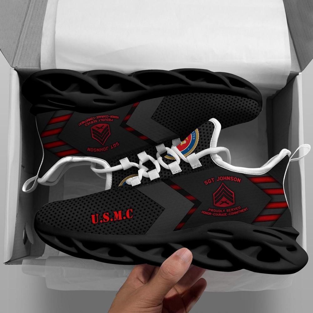 Custom Name Rank Military Shoes, US Marine Corp Veterans Custom Clunky Sneakers All Over Printed, Veterans Shoes, Max Soul Shoes