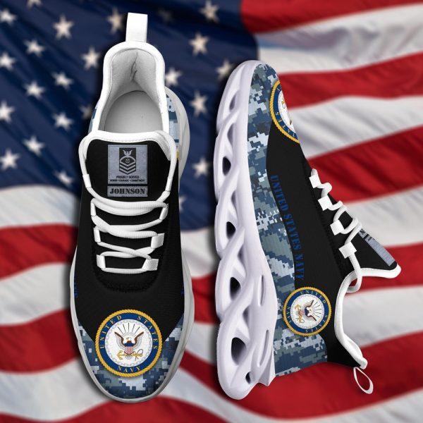 Custom Name Rank Military Shoes, US Navy Military Veteran Ranks Camo Style Custom Clunky Sneakers, Veterans Shoes, Max Soul Shoes