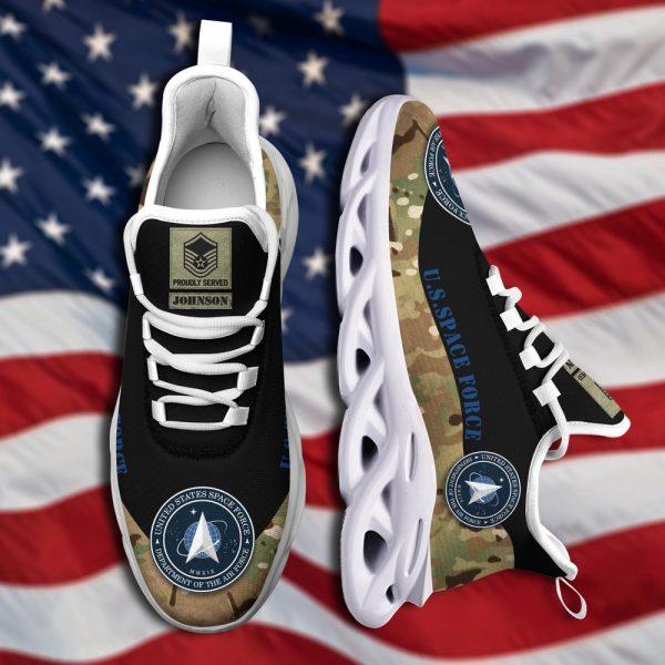 Custom Name Rank Military Shoes, US Space Force Military Veteran Ranks Camo Style Custom Clunky Sneakers, Veterans Shoes, Max Soul Shoes