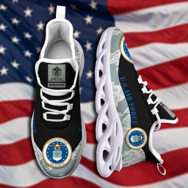 Custom Name Rank Military Shoes, Us Air Force Camo Style Custom Clunky Sneakers, Veterans Shoes, Max Soul Shoes, Veterans Clunky Shoes