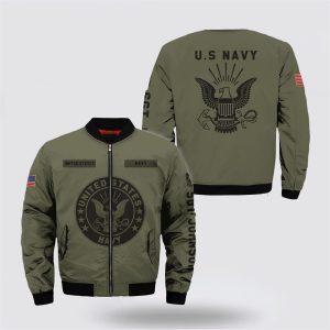 Navy Bomber Jacket, Personalized Name Rank Us…