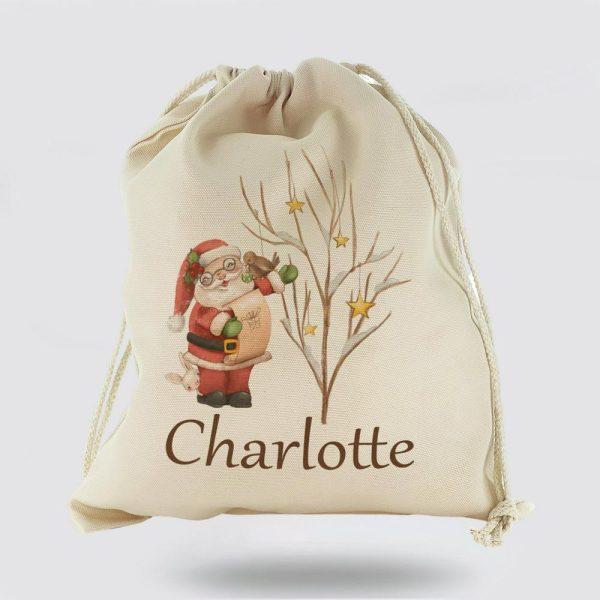 Personalised Christmas Sack, Canvas Sack With Cute Text And Merry Santa Star Tree, Xmas Santa Sacks, Christmas Bag Gift