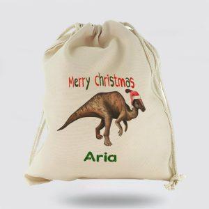 Personalised Christmas Sack Canvas Sack With Dino Text And Santa Hat Parasaurolophus Xmas Santa Sacks Christmas Bag Gift 1 kf6kyx.jpg