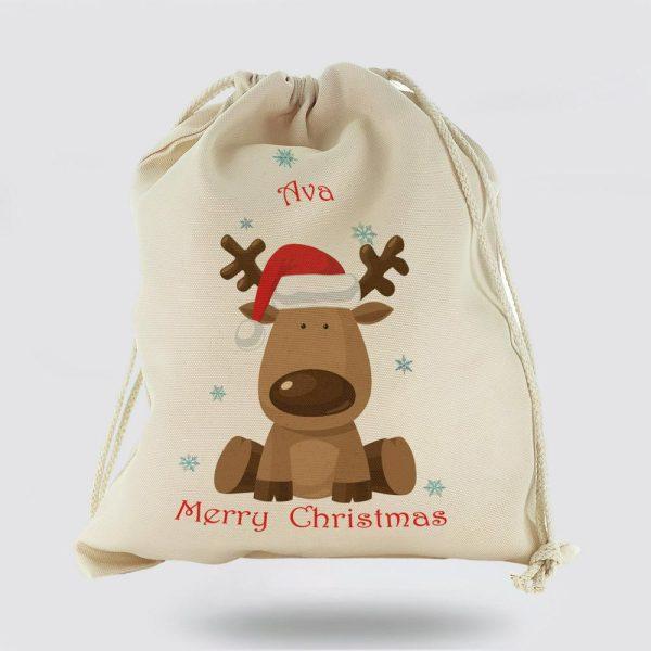 Personalised Christmas Sack, Canvas Sack With Festive Text And Santa Hat Reindeer, Xmas Santa Sacks, Christmas Bag Gift
