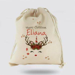 Personalised Christmas Sack, Canvas Sack With Red…