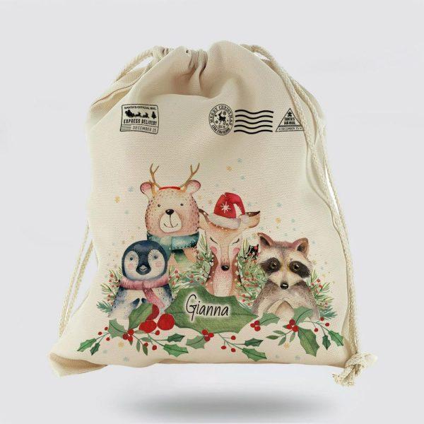 Personalised Christmas Sack, Christmas Gift Sack Christmas Animals, Xmas Santa Sacks, Christmas Bag Gift