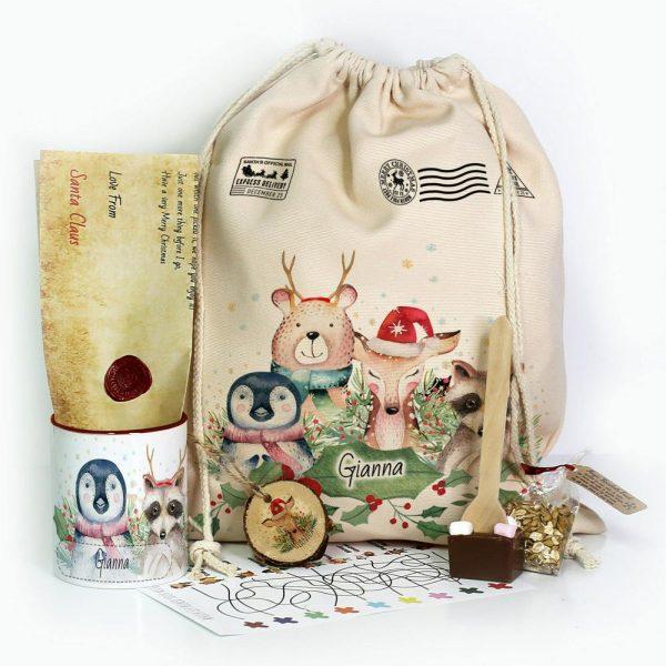 Personalised Christmas Sack, Christmas Gift Sack Christmas Animals, Xmas Santa Sacks, Christmas Bag Gift
