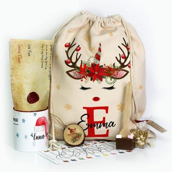 Personalised Christmas Sack, Christmas Gift Sack Christmas Unicorn, Xmas Santa Sacks, Christmas Bag Gift