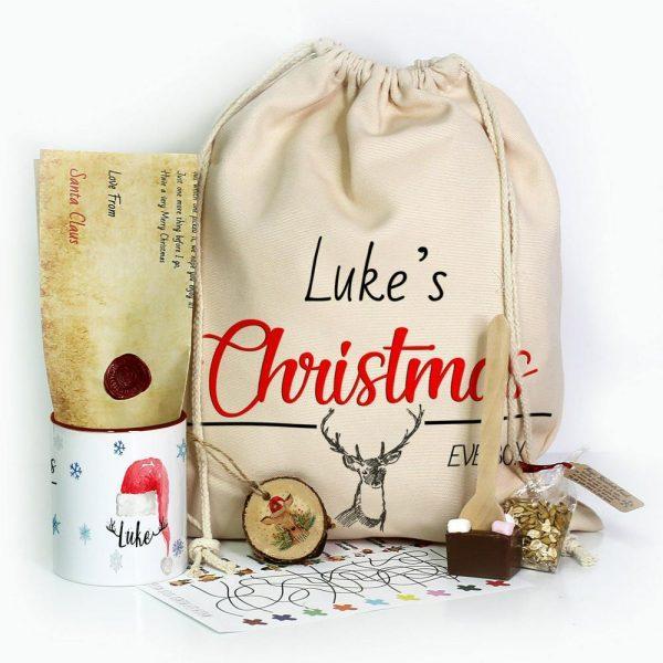 Personalised Christmas Sack, Christmas Gift Sack Red Reindeer Christmas Eve, Xmas Santa Sacks, Christmas Bag Gift