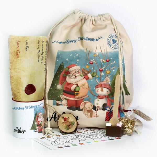 Personalised Christmas Sack, Christmas Gift Sack Santa And the Snowmen, Xmas Santa Sacks, Christmas Bag Gift