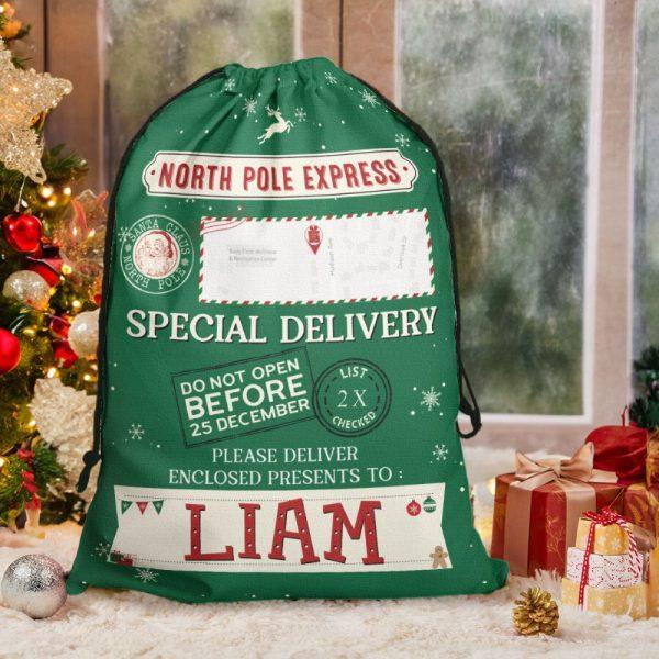 Personalised Christmas Sack, Custom Name Blue Christmas Sack Gift For Kids, Xmas Santa Sacks, Christmas Tree Bags, Christmas Bag Gift
