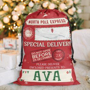 Personalised Christmas Sack, Custom Name Red Christmas…