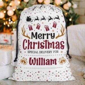 Personalised Christmas Sack, Custom Name Santa Sack…