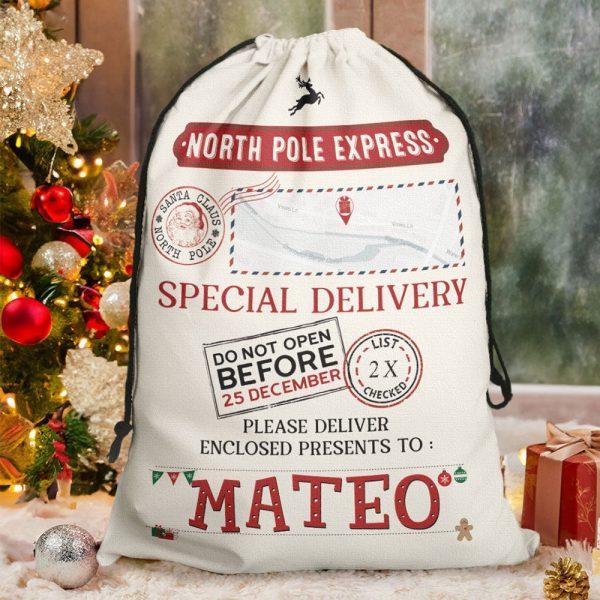 Personalised Christmas Sack, Custom Name White Christmas Sack Gift For Kids, Xmas Santa Sacks, Christmas Tree Bags, Christmas Bag Gift