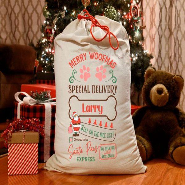 Personalised Christmas Sack, Merry Woofmas Dog Santa Sack, Xmas Santa Sacks, Christmas Bag Gift