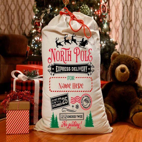 Personalised Christmas Sack, North Pole Express Delivery Santa Sack, Xmas Santa Sacks, Christmas Bag Gift