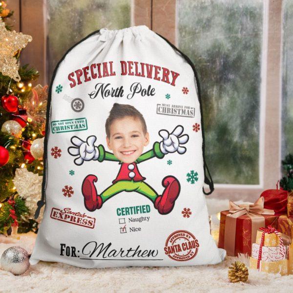 Personalised Christmas Sack, Personalized Photo Christmas Santa Sack From North Pole For Kids, Xmas Santa Sacks, Christmas Tree Bags, Christmas Bag Gift