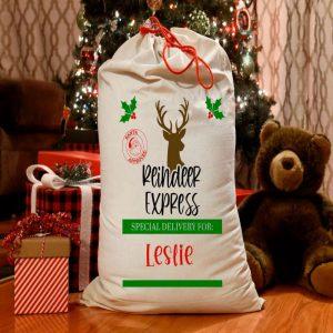 Personalised Christmas Sack Reindeer Express Santa Sack Xmas Santa Sacks Christmas Bag Gift 2 dwpegj.jpg