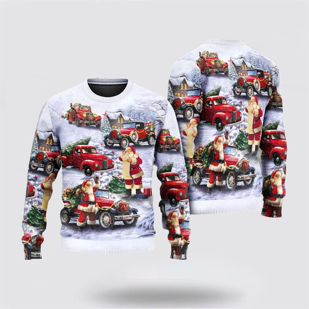 Santa Claus Sweater, Christmas Santa Claus Funny Red Truck Ugly Christmas Sweater, Santa Claus Outfit History Santa Claus Sweater, Christmas Santa Claus Funny Red Truck Ugly Christmas Sweater, Santa Claus Outfit History