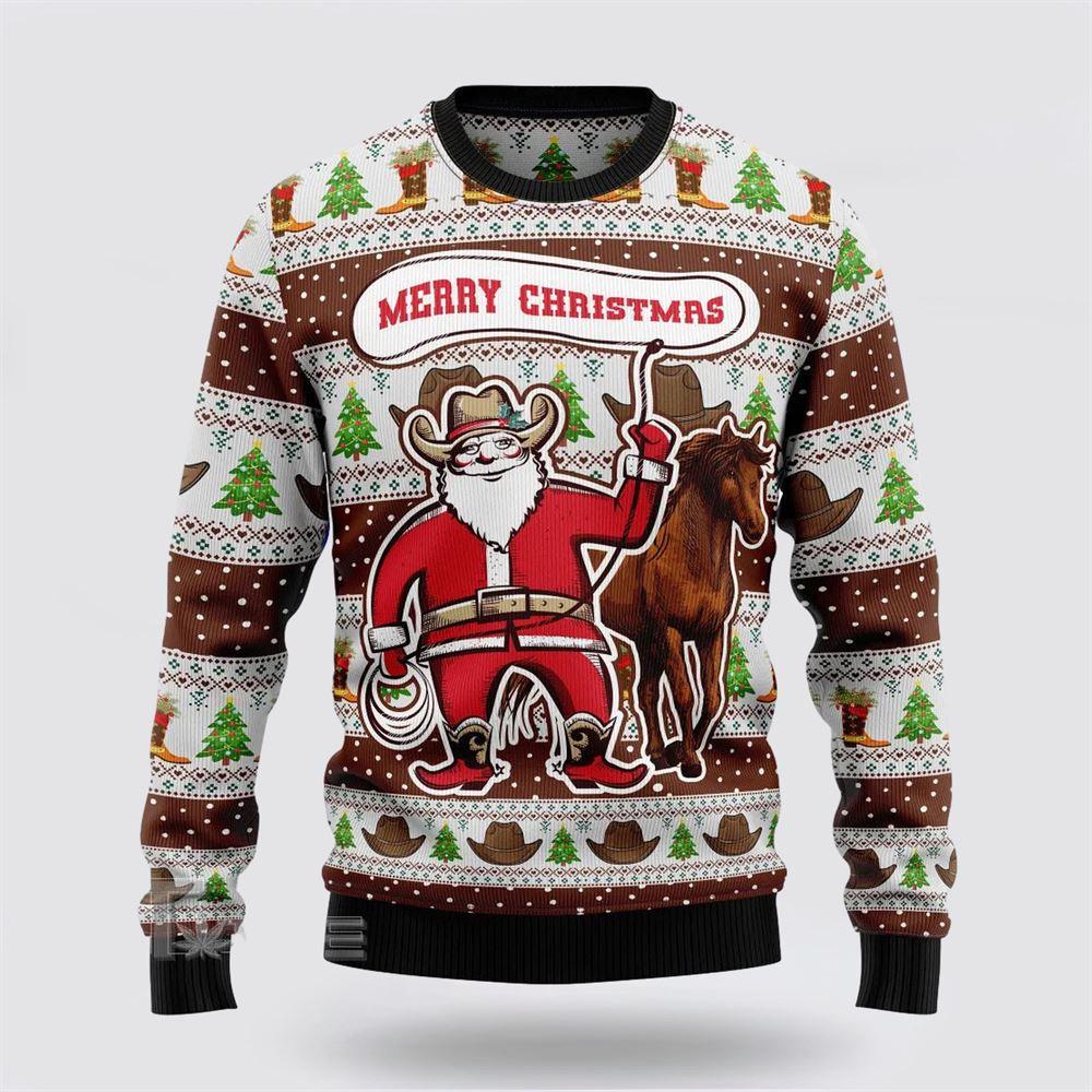 Santa Claus Sweater, Cowboy Santa Claus Ugly Christmas Sweater, Santa Claus Outfit History Santa Claus Sweater, Cowboy Santa Claus Ugly Christmas Sweater, Santa Claus Outfit History