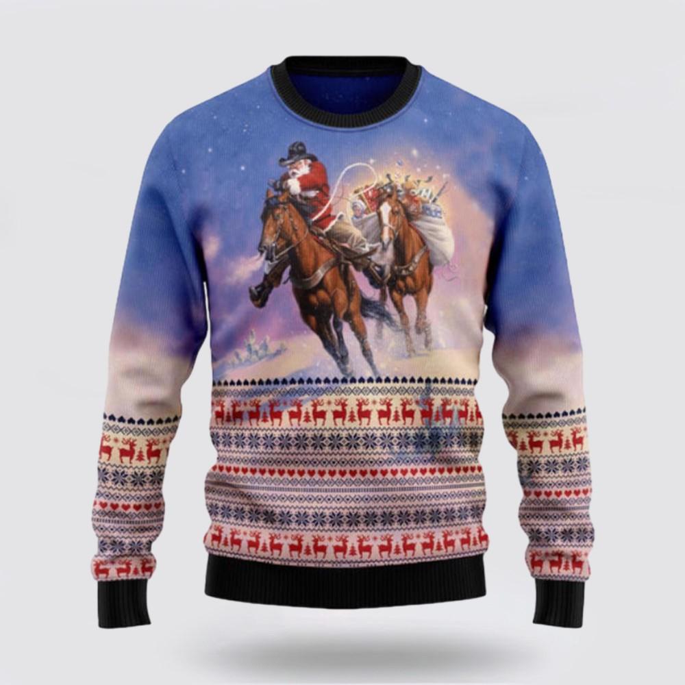 Santa Claus Sweater, Cowboy Santa Claus Ugly Sweater, Funny Santa Sweaters, Santa Claus Outfit History