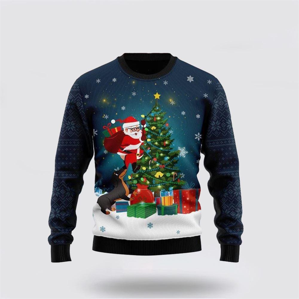 Santa Claus Sweater, Dog Biting A Santa Claus Ugly Christmas Sweater, Santa Claus Outfit History