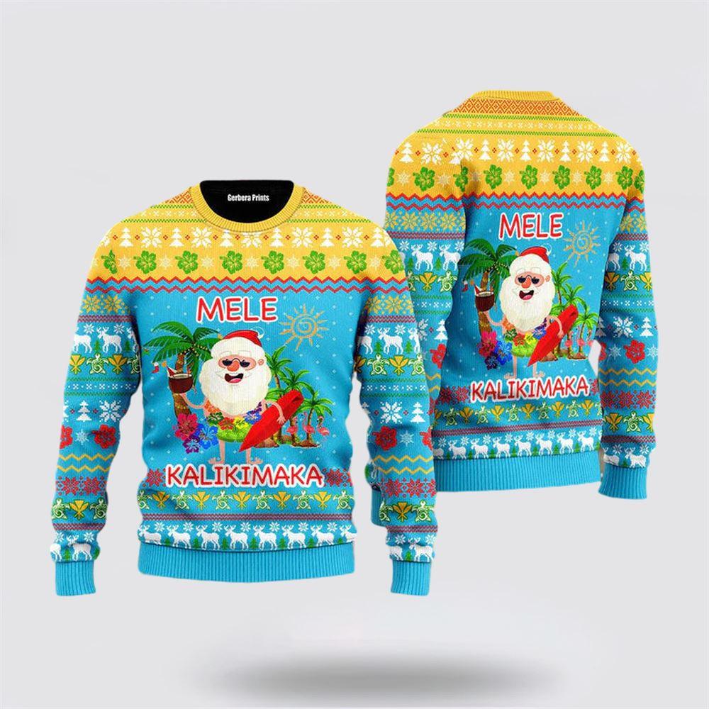 Santa Claus Sweater, Hawaiian Santa Claus Mele Kalikimaka Sunset Ugly Christmas Sweater, Santa Claus Outfit History