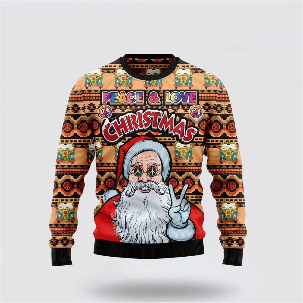 Santa Claus Sweater, Hippie Santa Claus Peace And Love Ugly Christmas Sweater, Santa Claus Outfit History Santa Claus Sweater, Hippie Santa Claus Peace And Love Ugly Christmas Sweater, Santa Claus Outfit History