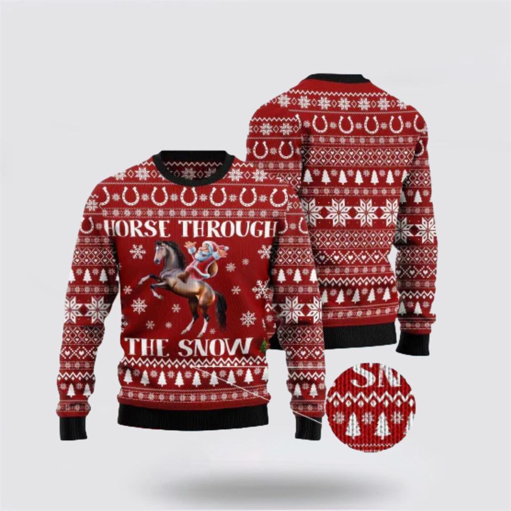 Santa Claus Sweater, Horse Christmas Ugly Sweater Santa Claus Horse Through The Snow Red, Santa Claus Outfit History