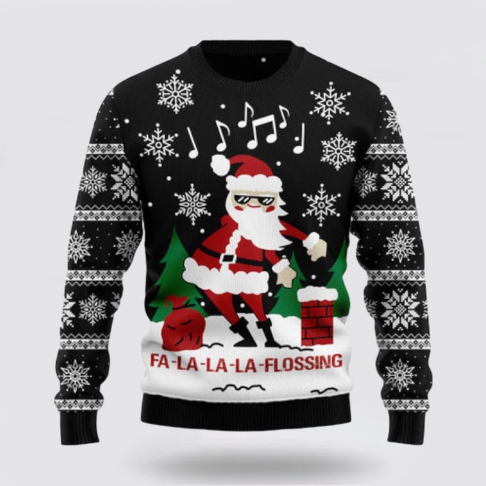 Santa Claus Sweater, La La La Flossing Santa Claus Ugly Sweater, Funny Santa Sweaters, Santa Claus Outfit History
