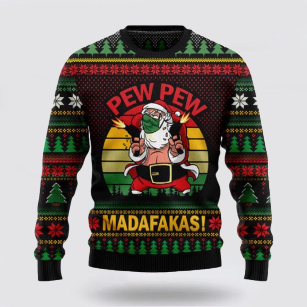 Santa Claus Sweater, Pew Pew Madafakas Santa Claus Ugly Sweater, Funny Santa Sweaters, Santa Claus Outfit History