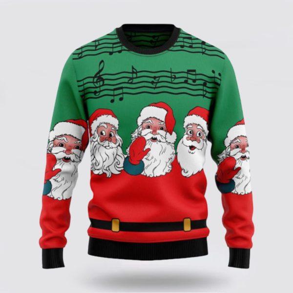 Santa Claus Sweater, Santa Claus And Music Notes Ugly Sweater, Funny Santa Sweaters, Santa Claus Outfit History