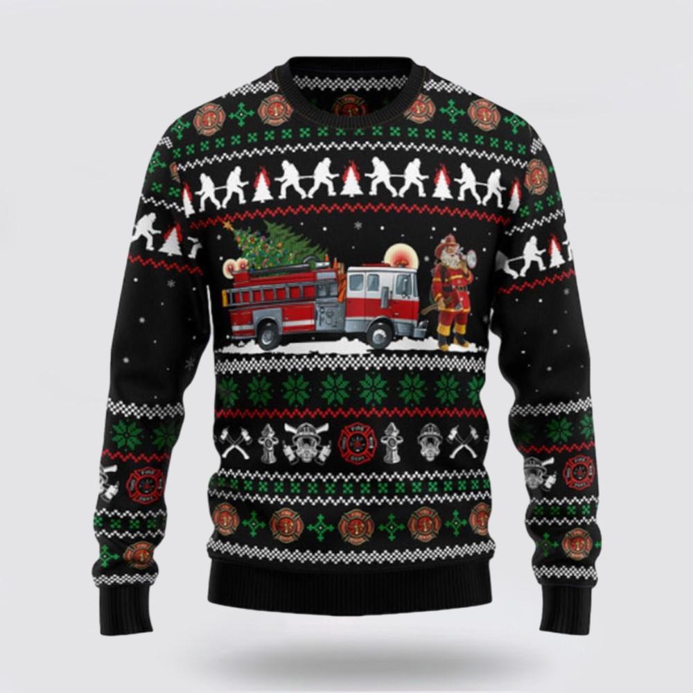 Santa Claus Sweater, Santa Claus Firefighter Ugly Sweater, Funny Santa Sweaters, Santa Claus Outfit History Santa Claus Sweater, Santa Claus Firefighter Ugly Sweater, Funny Santa Sweaters, Santa Claus Outfit History