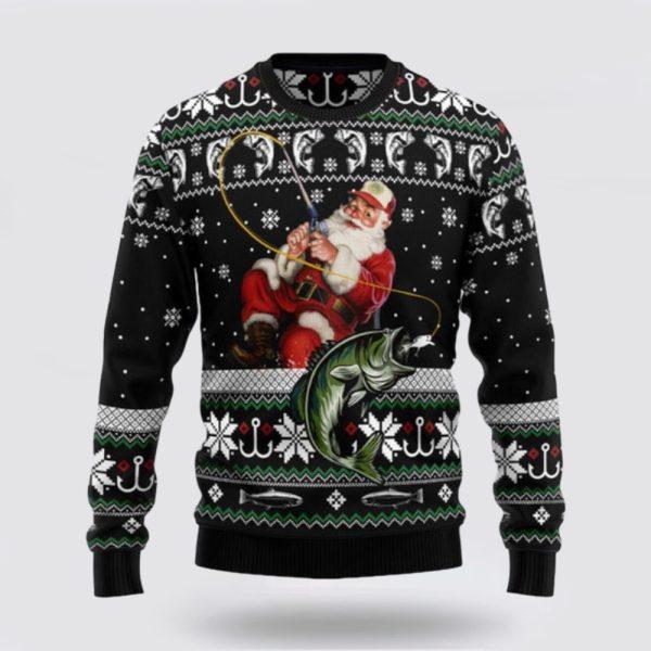 Santa Claus Sweater, Santa Claus Fishing Ugly Sweater, Funny Santa Sweaters, Santa Claus Outfit History