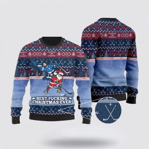 Santa Claus Sweater, Santa Claus For Ice Hokey Lovers Ugly Christmas Sweater, Santa Claus Outfit History