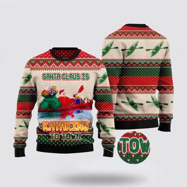 Santa Claus Sweater, Santa Claus Is Kayaking To Town Ugly Christmas Sweater, Santa Claus Outfit History