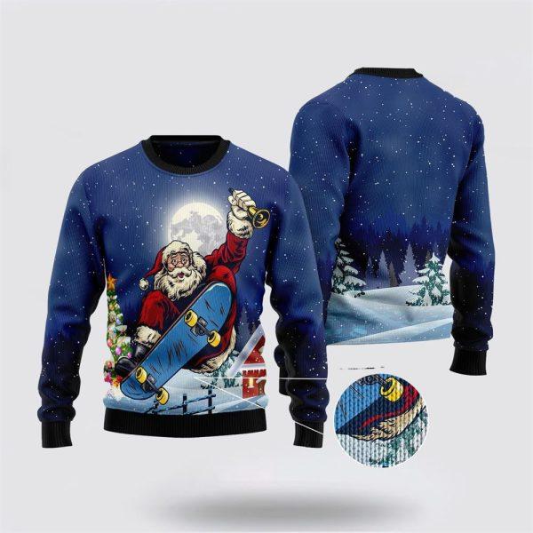 Santa Claus Sweater, Santa Claus Playing Skateboard Ugly Christmas Sweater, Santa Claus Outfit History