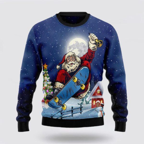 Santa Claus Sweater, Santa Claus Playing Skateboard Ugly Sweater, Funny Santa Sweaters, Santa Claus Outfit History