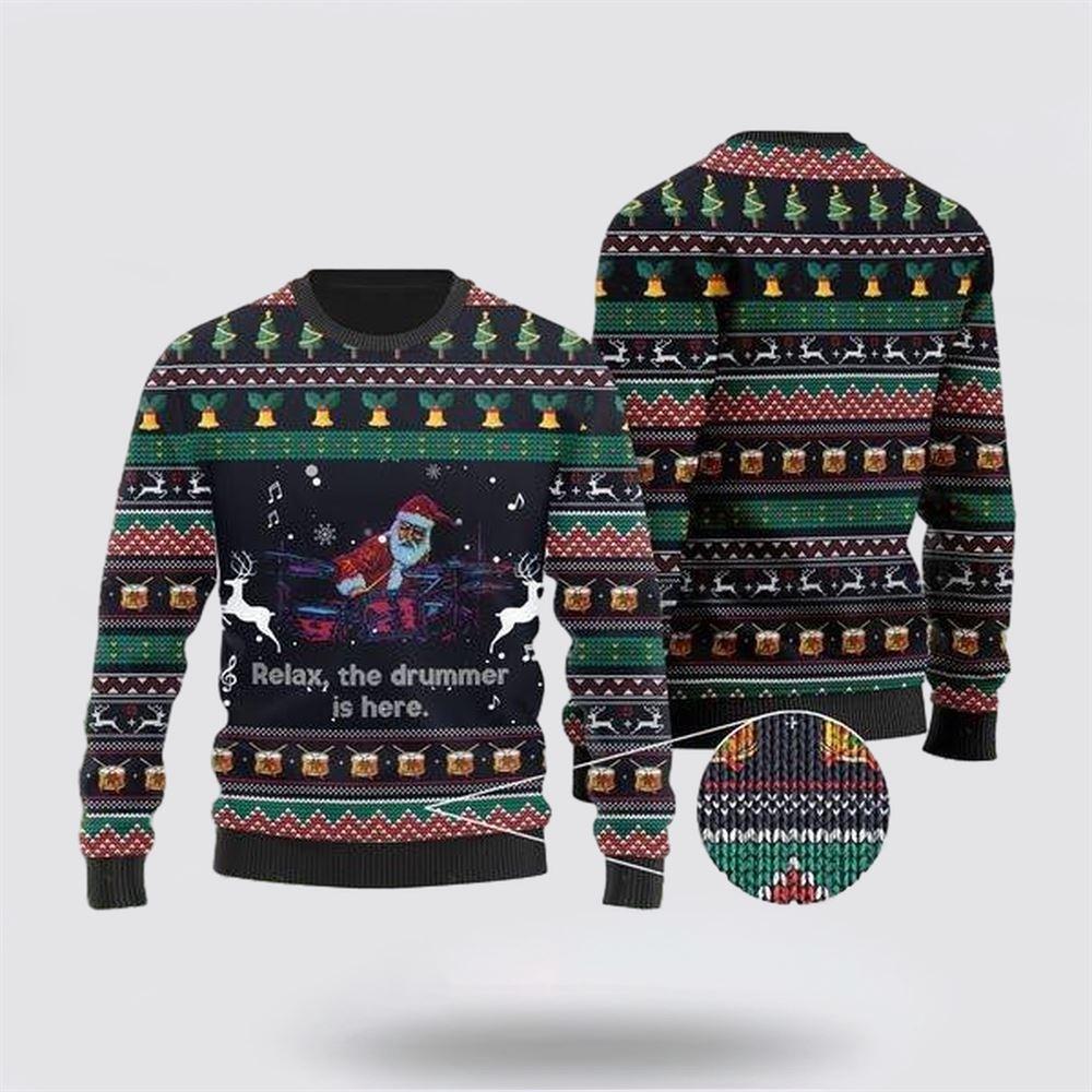 Santa Claus Sweater, Santa Claus Plays Drum Ugly Christmas Sweater, Santa Claus Outfit History Santa Claus Sweater, Santa Claus Plays Drum Ugly Christmas Sweater, Santa Claus Outfit History