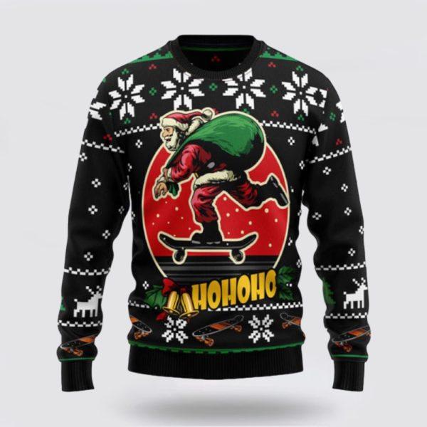 Santa Claus Sweater, Santa Claus Skateboard Ugly Sweater, Funny Santa Sweaters, Santa Claus Outfit History