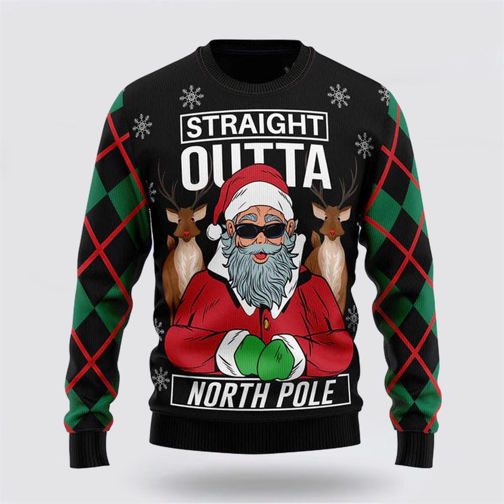 Santa Claus Sweater, Santa Claus Straight Outta North Pole Ugly Christmas Sweater, Santa Claus Outfit History